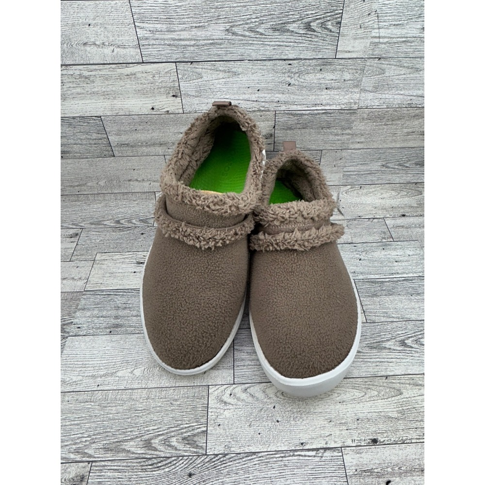 Oofos OOmg Eezee Fleece Shoes Women Sz 10 Taupe Brown Recovery Slip On